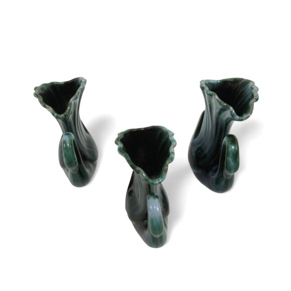 BMP Canada Green Ceramic SWAN Vases Trio Vintage Home Decor 6" Tall - Picture 7 of 11